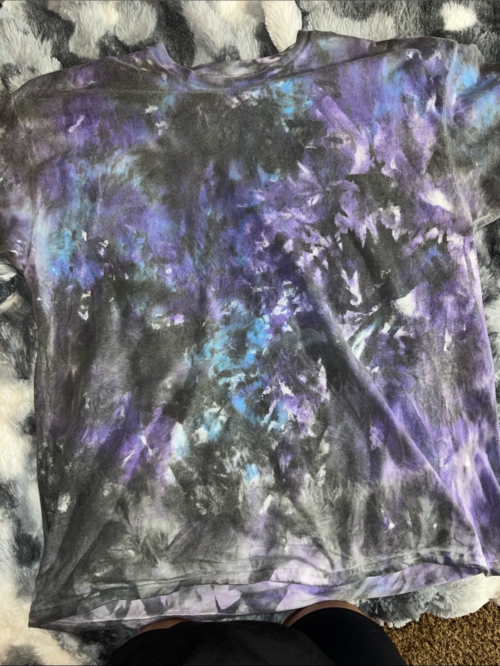 Purple & Black Tie-Dye Tee with Blue Accents